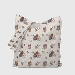 Сумка-шопер Хюгге паттерн с домиками и цветами хлопка, цвет: 3D-принт