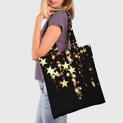 Сумка-шоппер Золотые праздничные звезды / 3D-принт – фото 3