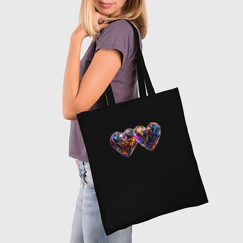 Сумка-шоппер Два разноцветных сердечка / 3D-принт – фото 3