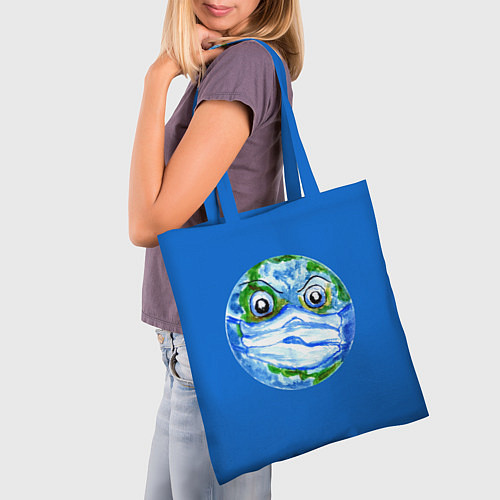 Сумка-шоппер Злая планета Земля в маске / 3D-принт – фото 3