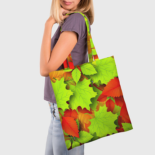 Сумка-шоппер Зелёные осенние листья / 3D-принт – фото 3