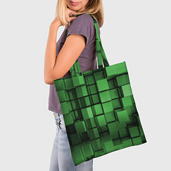 Сумка-шопер Киберпанк броня - Зелёный металлические кубы, цвет: 3D-принт — фото 2