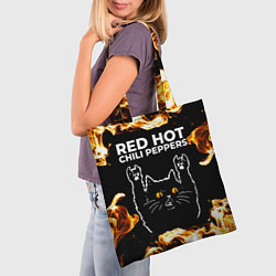 Сумка-шопер Red Hot Chili Peppers рок кот и огонь, цвет: 3D-принт — фото 2