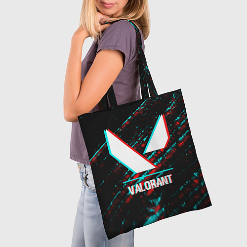 Сумка-шоппер Valorant в стиле glitch и баги графики на темном ф / 3D-принт – фото 3