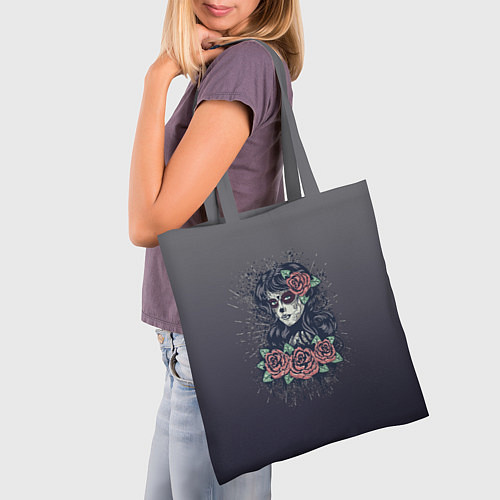 Сумка-шоппер Девушка в образе санта муэрте с макияжем сахарный / 3D-принт – фото 3