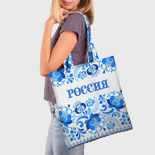 Сумка-шоппер РОССИЯ голубой узор / 3D-принт – фото 3