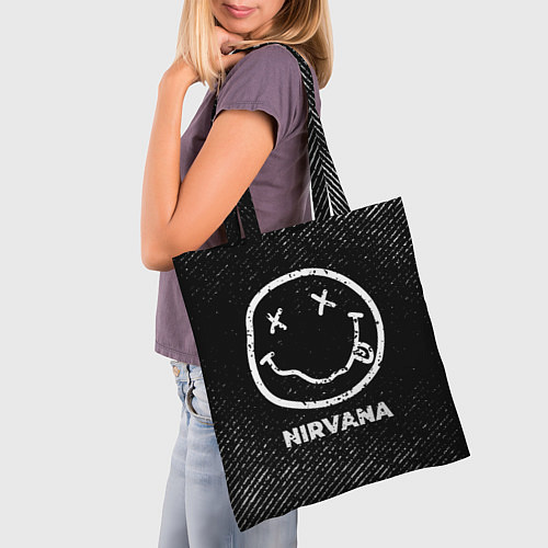 Сумка-шоппер Nirvana с потертостями на темном фоне / 3D-принт – фото 3