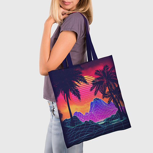 Сумка-шоппер Тропический остров с пальмами ретро иллюстрация / 3D-принт – фото 3