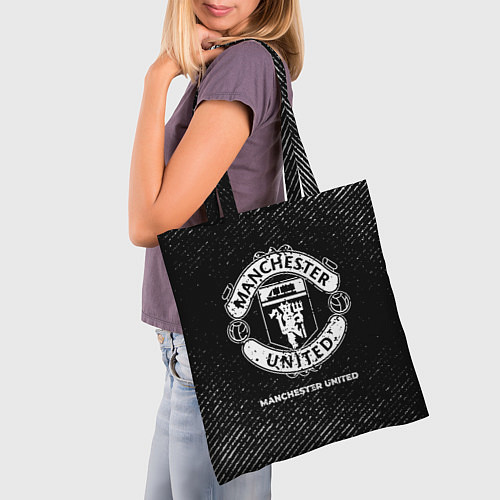 Сумка-шоппер Manchester United с потертостями на темном фоне / 3D-принт – фото 3