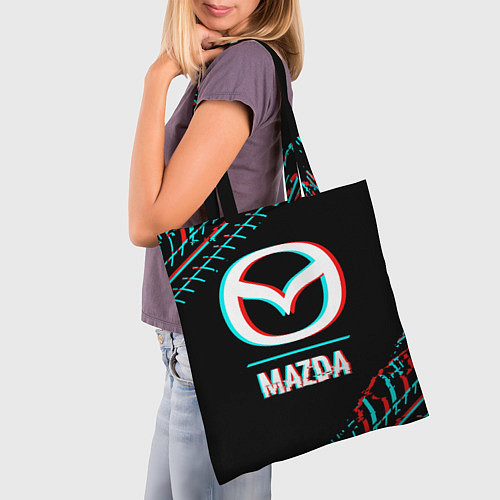 Сумка-шоппер Значок Mazda в стиле glitch на темном фоне / 3D-принт – фото 3