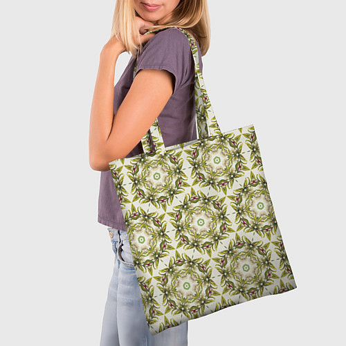 Сумка-шоппер Цветы абстрактные зелёные / 3D-принт – фото 3