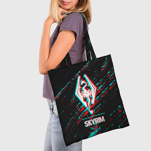 Сумка-шоппер Skyrim в стиле glitch и баги графики на темном фон / 3D-принт – фото 3