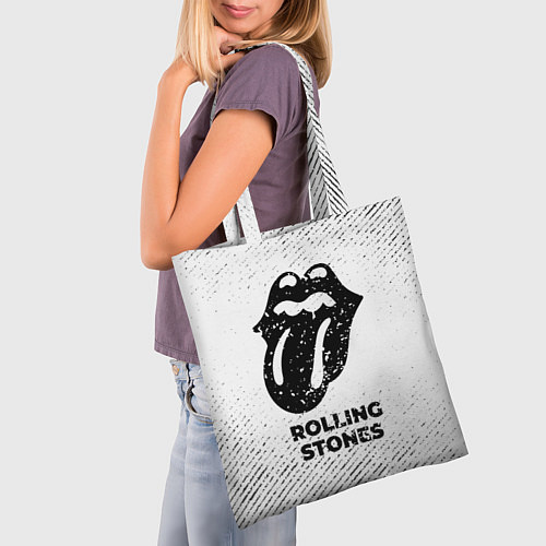 Сумка-шоппер Rolling Stones с потертостями на светлом фоне / 3D-принт – фото 3