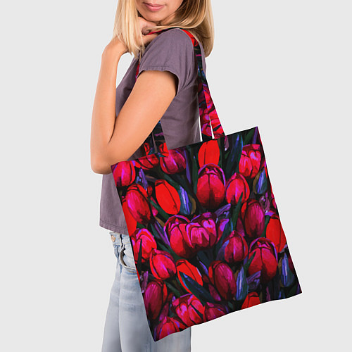 Сумка-шоппер Тюльпаны - поле красных цветов / 3D-принт – фото 3