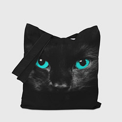 Сумка-шопер Чёрный кот с бирюзовыми глазами, цвет: 3D-принт