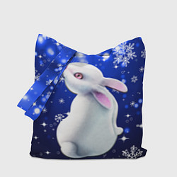 Сумка-шопер Белый кролик в снежинках, цвет: 3D-принт