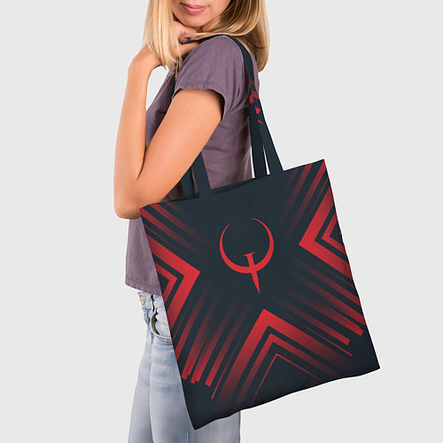 Сумка-шоппер Красный символ Quake на темном фоне со стрелками / 3D-принт – фото 3