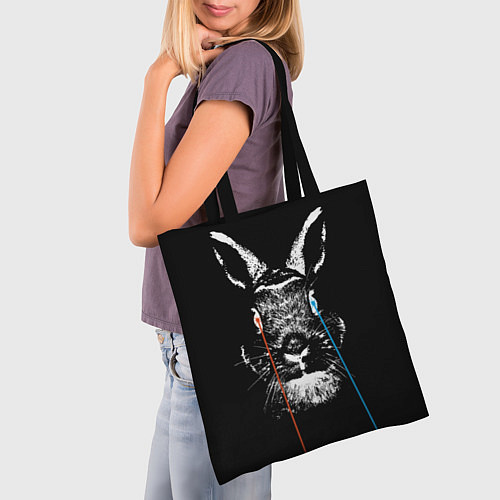Сумка-шоппер Черный кролик стреляет лазерами из глаз / 3D-принт – фото 3