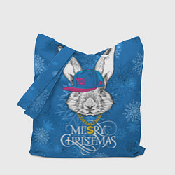 Сумка-шоппер Merry Christmas, rabbit in cap