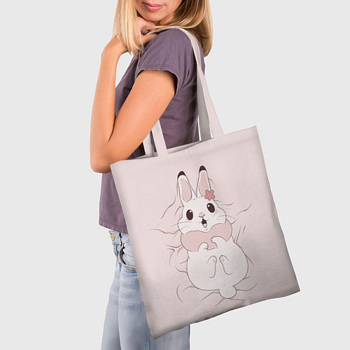 Сумка-шоппер Милый кролик на розовом / 3D-принт – фото 3