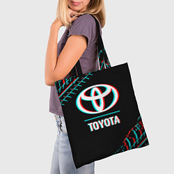 Сумка-шопер Значок Toyota в стиле glitch на темном фоне, цвет: 3D-принт — фото 2