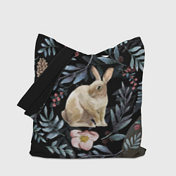 Сумка-шопер Новогодний кролик - Веточки и цветочки, цвет: 3D-принт
