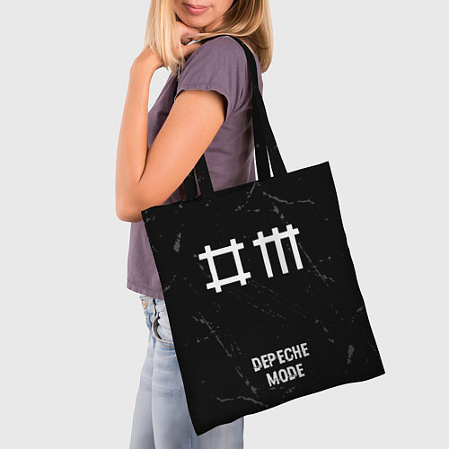 Сумка-шоппер Depeche Mode glitch на темном фоне: символ, надпис / 3D-принт – фото 3