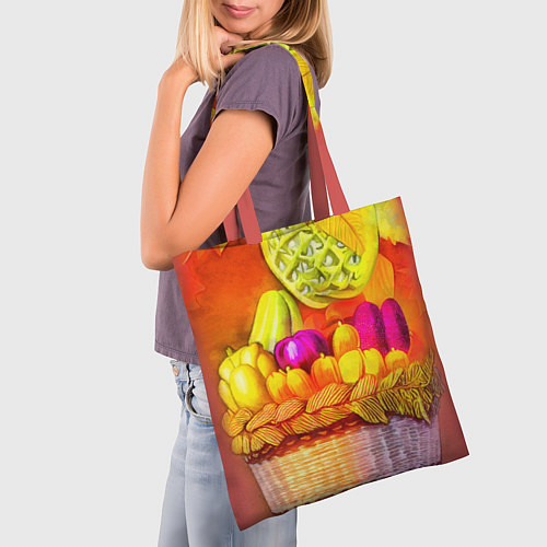 Сумка-шоппер Спелые фрукты и овощи в плетеной корзине / 3D-принт – фото 3