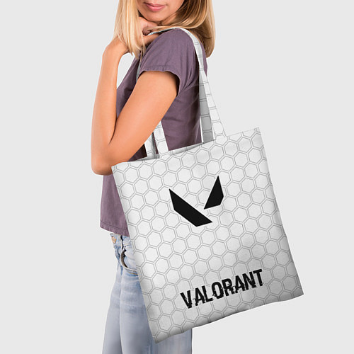 Сумка-шоппер Valorant glitch на светлом фоне: символ, надпись / 3D-принт – фото 3