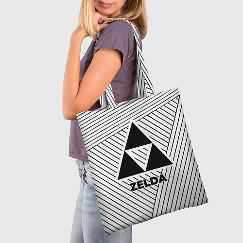 Сумка-шоппер Символ Zelda на светлом фоне с полосами / 3D-принт – фото 3