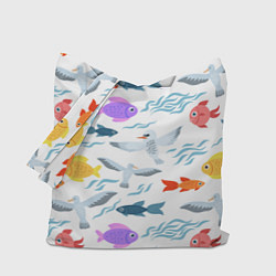 Сумка-шопер Рыбки и чайки, цвет: 3D-принт