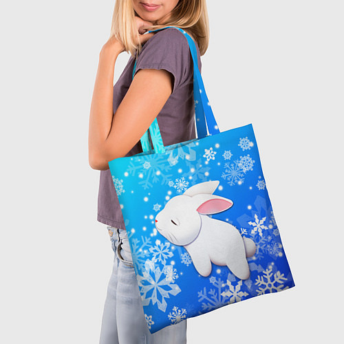 Сумка-шоппер Милый кролик в снежинках / 3D-принт – фото 3