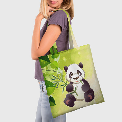 Сумка-шоппер Панда на фоне листьев / 3D-принт – фото 3