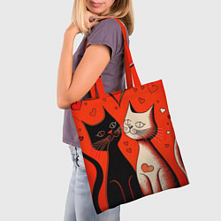 Сумка-шопер Влюблённые кошки на красном фоне, цвет: 3D-принт — фото 2