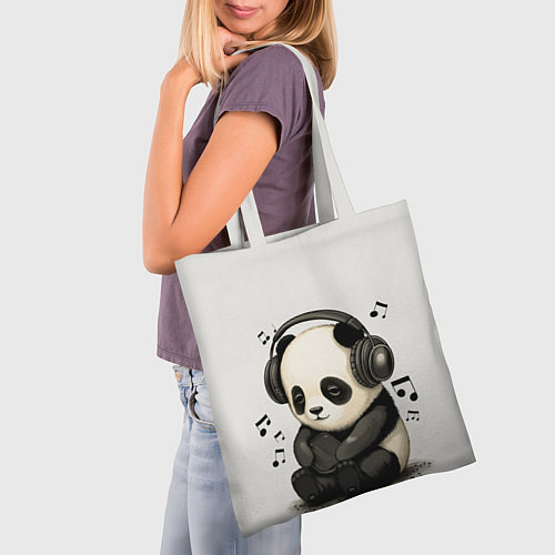 Сумка-шоппер Милая панда в наушниках / 3D-принт – фото 3