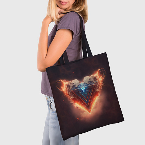 Сумка-шоппер Каменное сердце в неоновом красном электрическом с / 3D-принт – фото 3