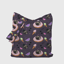 Сумка-шопер Паттерн с мопсами и едой, цвет: 3D-принт
