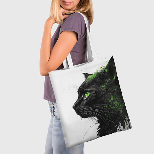 Сумка-шоппер Кот с зелеными глазами / 3D-принт – фото 3