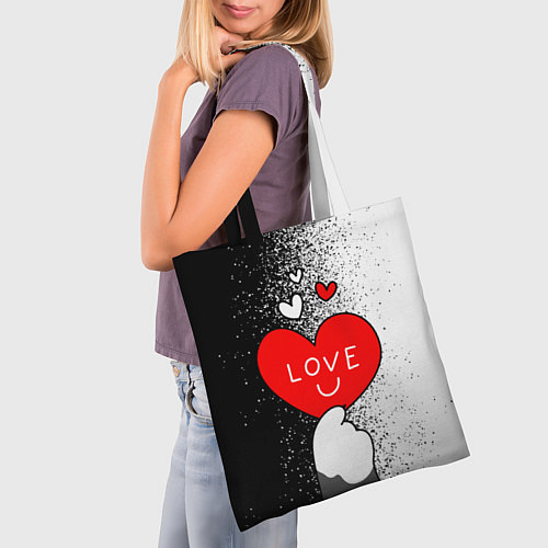 Сумка-шоппер Котик держит сердечко / 3D-принт – фото 3