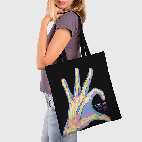 Сумка-шоппер Сердечко левой рукой - неоновый рентген / 3D-принт – фото 3