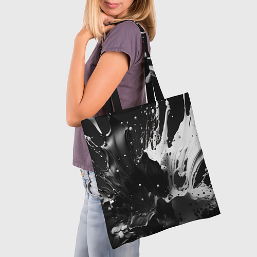 Сумка-шоппер Брызги красок - белая и черная / 3D-принт – фото 3
