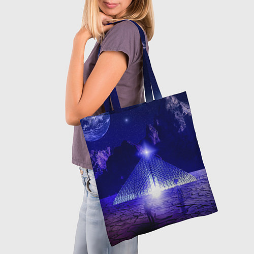 Сумка-шоппер Синяя магическая пирамида, горы и космос / 3D-принт – фото 3