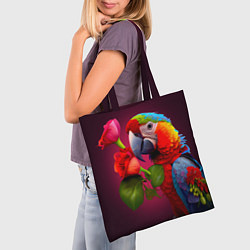 Сумка-шопер Попугай ара с цветами, цвет: 3D-принт — фото 2