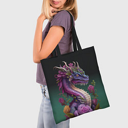Сумка-шопер Неоновый дракон с цветами, цвет: 3D-принт — фото 2