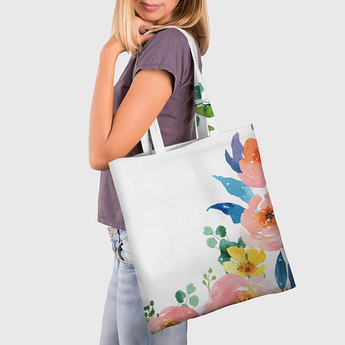 Сумка-шоппер Желтые и розовые цветы / 3D-принт – фото 3