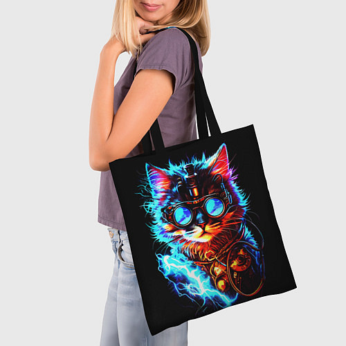 Сумка-шоппер Светящийся кот стимпанк / 3D-принт – фото 3