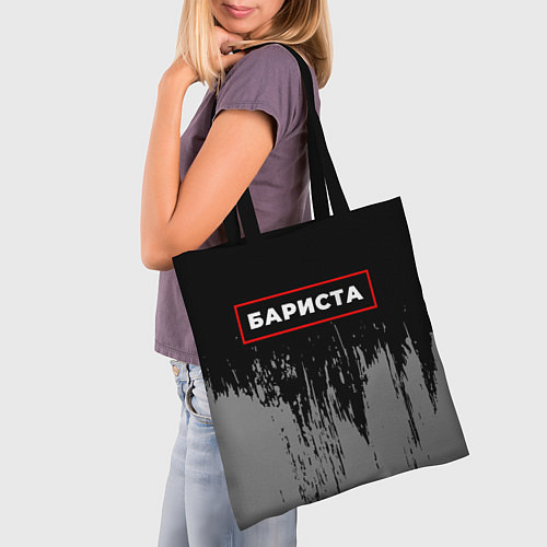Сумка-шоппер Бариста - в рамке красного цвета / 3D-принт – фото 3