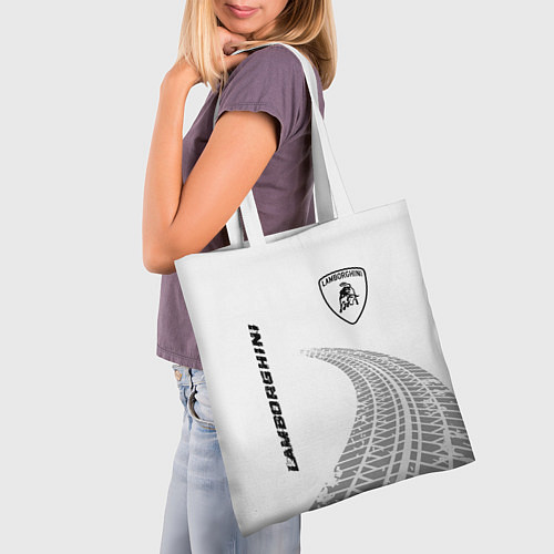 Сумка-шоппер Lamborghini speed на светлом фоне со следами шин: / 3D-принт – фото 3