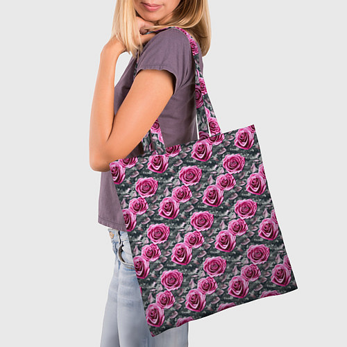 Сумка-шоппер Розовые розы с цифровым камуфляжем / 3D-принт – фото 3