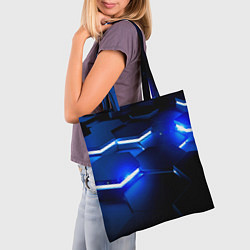 Сумка-шопер Металлические соты с синей подсветкой, цвет: 3D-принт — фото 2